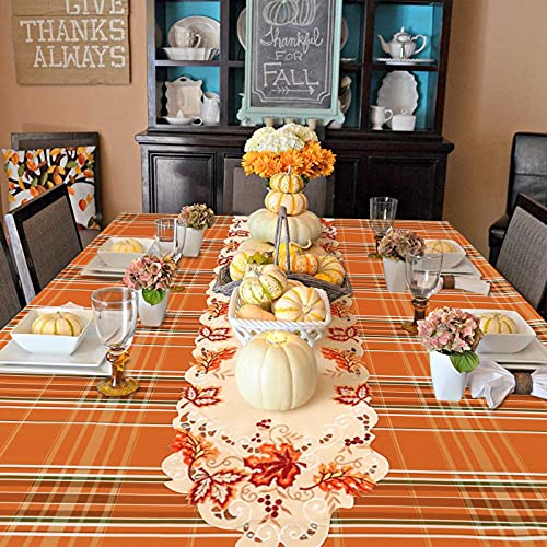 Autumn Fall Tablecloth For Thanksgiving, Gingham Buffalo Plaid Table Cloth, Checkered Waterproof Spillproof Table Cover For Dinner Kitchen Party Holiday Decor, Yellow Orange, Rectangle 60 X 84 Inch #TOP2