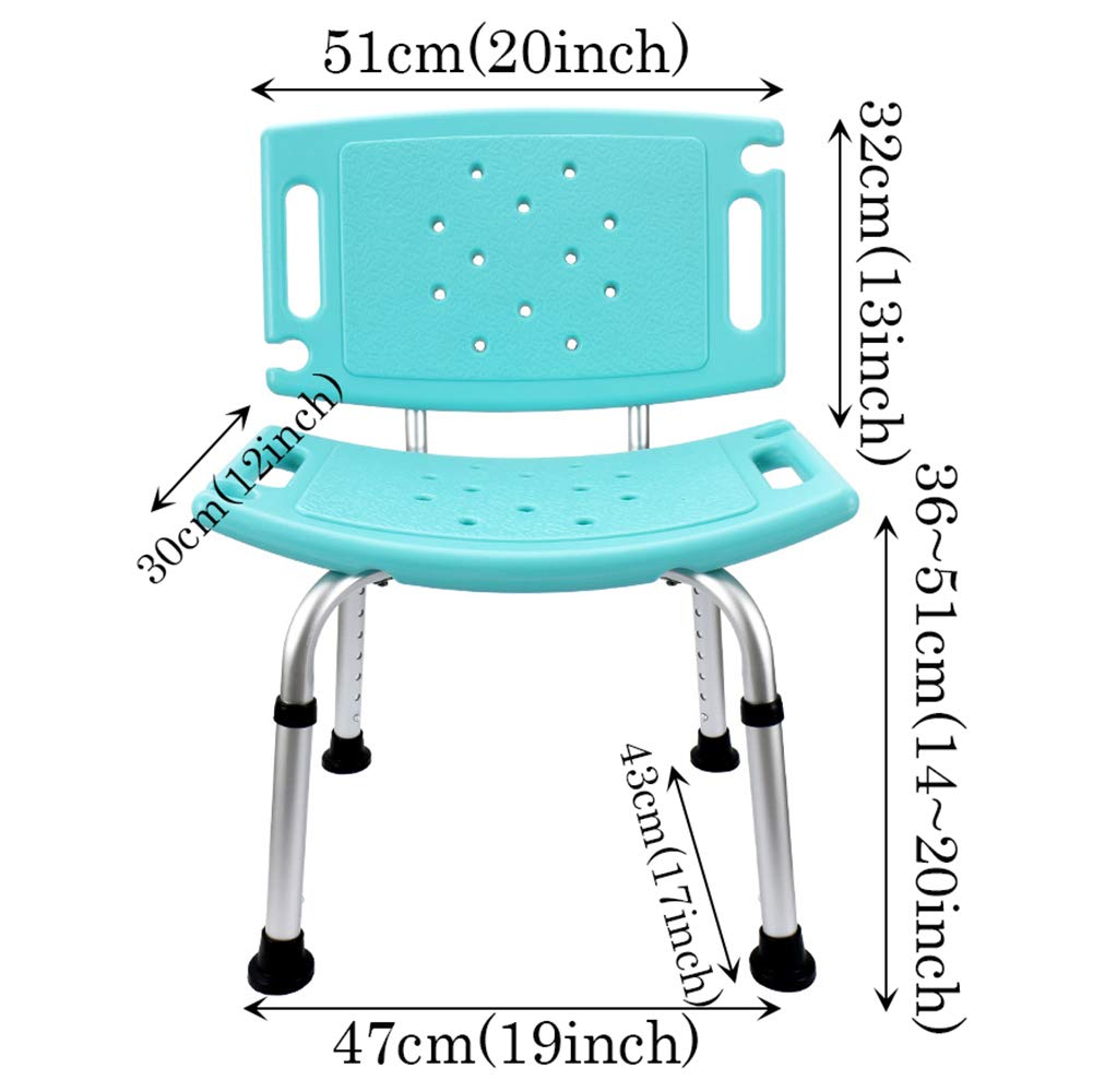 Silla de Ducha de Aluminio Regulable en Altura,Médico Taburete de Ducha Antideslizante con Respaldo y Reposabrazos,Brindar Asistencia para Ancianos y Discapacitados