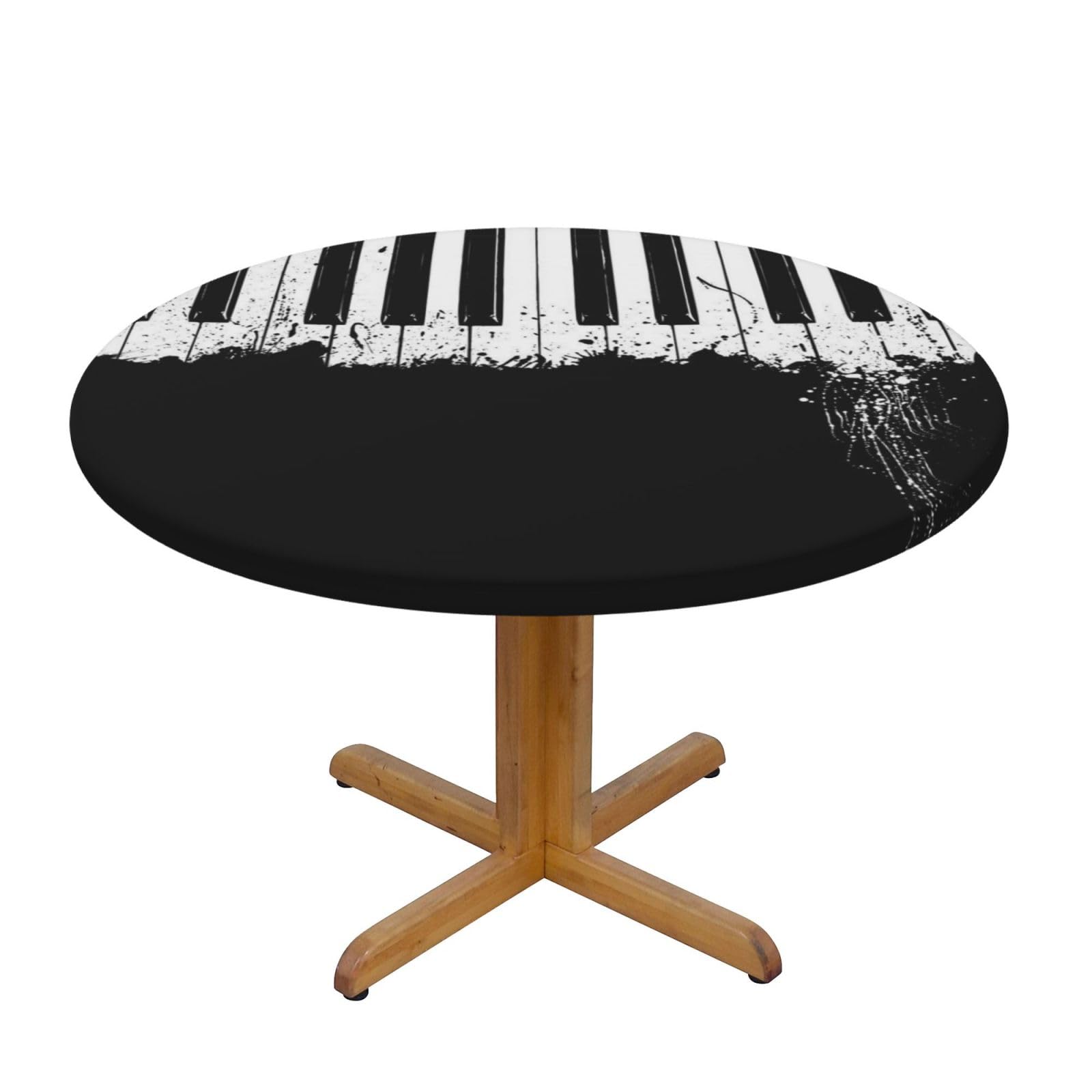 ESNAIUVCD Piano print Waterproof Round Tablecloth,Outdoor Table Cloth with Elastic Edged, Elastic Tablecloth Wipeable, Garden Table Cloth Suitable for sizes 90cm-140cm
