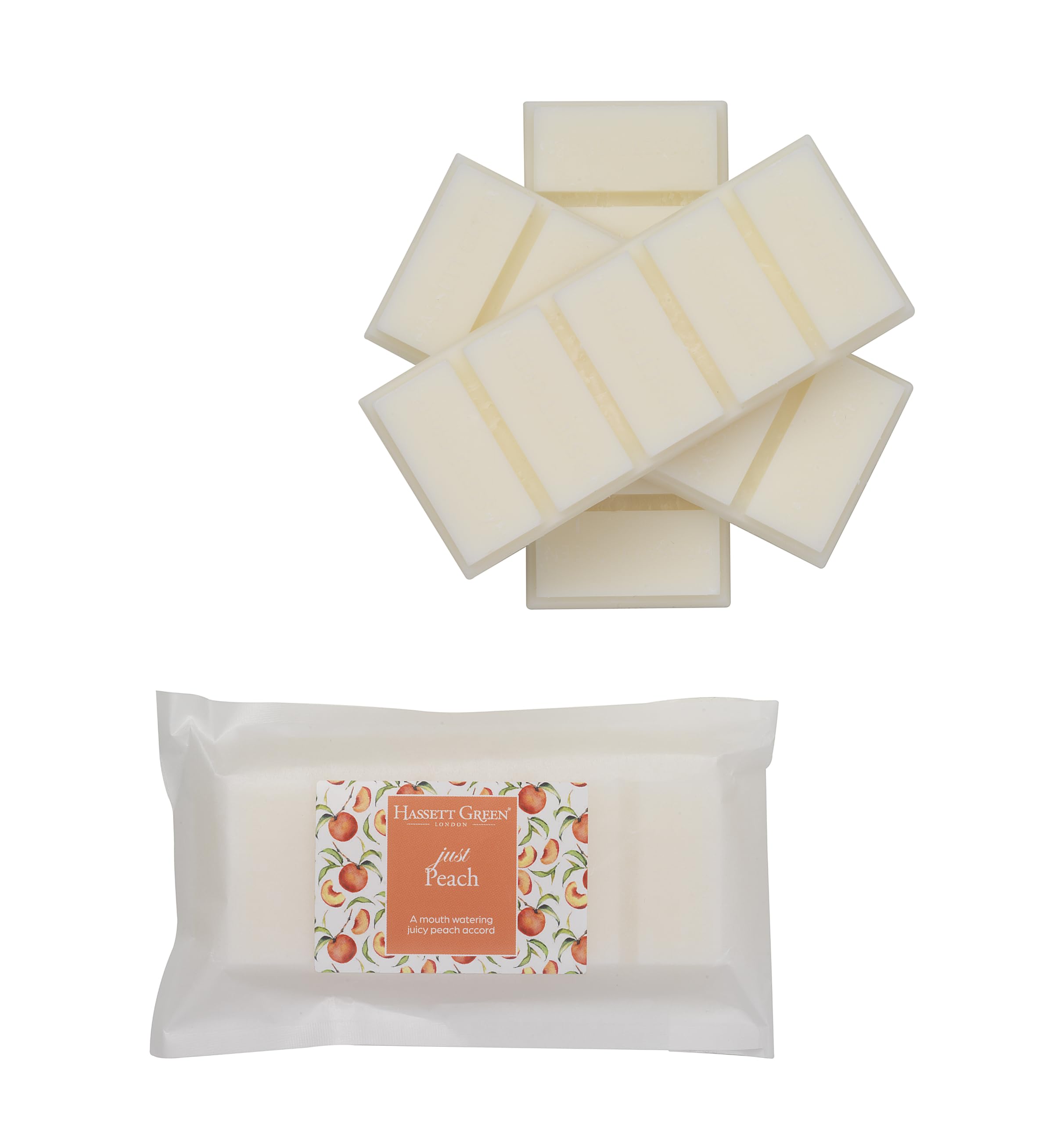 Hassett Green London - Just Peach Wax Melts, 3 x 55g Snap Bars - Soy-Free & Paraffin-Free, Handmade in the UK
