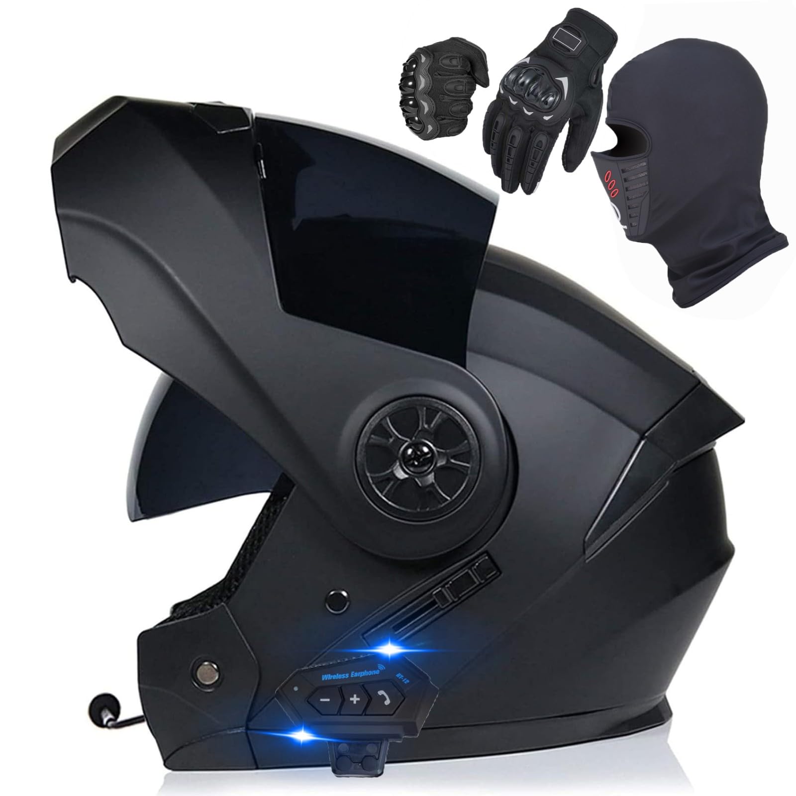 Casco De Moto Modular Bluetooth,Integrado Casco Moto Cascos Integrales,ECE/Dot Homologado con Doble Visera,Adecuado para Hombres Y Mujeres Adultos E,L=(59-60cm)