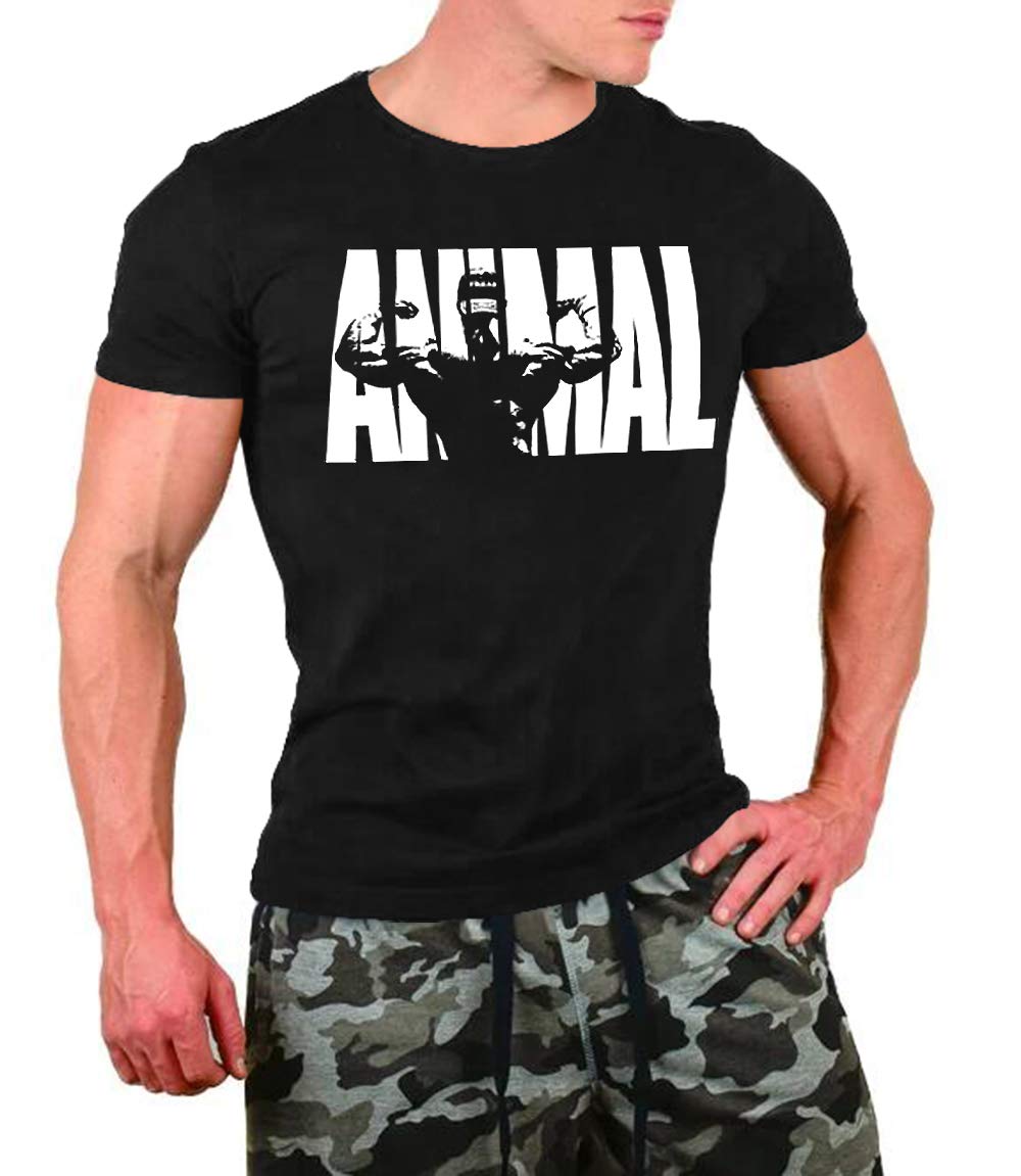 FengCheng Men's Animal T-Shirt Short Sleeve Fitness Top, Gym Fitness & Workout Animal Alphabet Gym Oversized T-Shirt O-Collar 95% Cotton, 5% Elastane