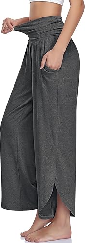 Miniatura 2 de UEU - Pantalones de yoga de pierna ancha para mujer, cintura alta, cómodos, para danza, deportivos, holgados, casuales, suaves, con bolsillos