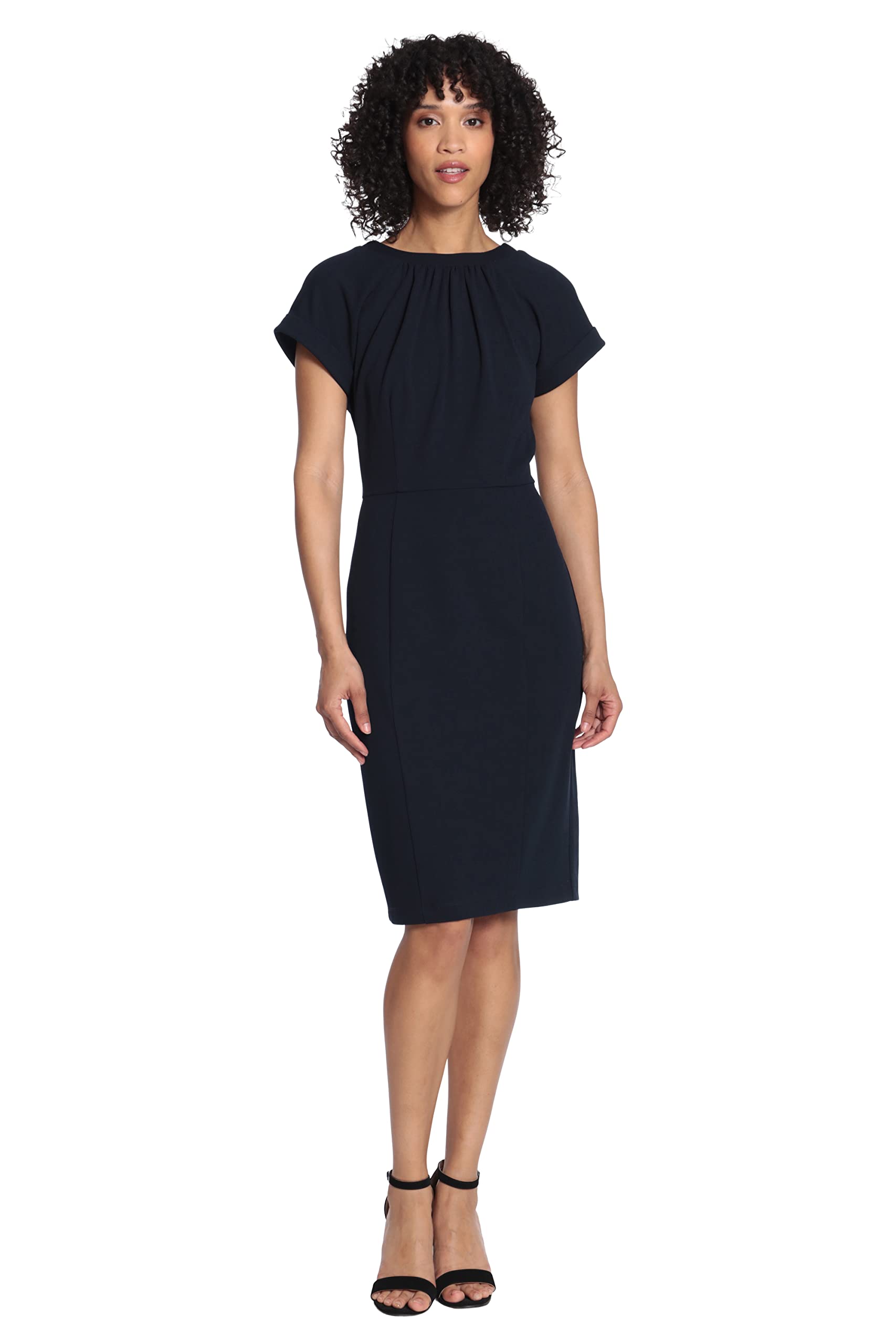 Maggy London Womens Short Sleeve Sheath Scuba Crepe Dress