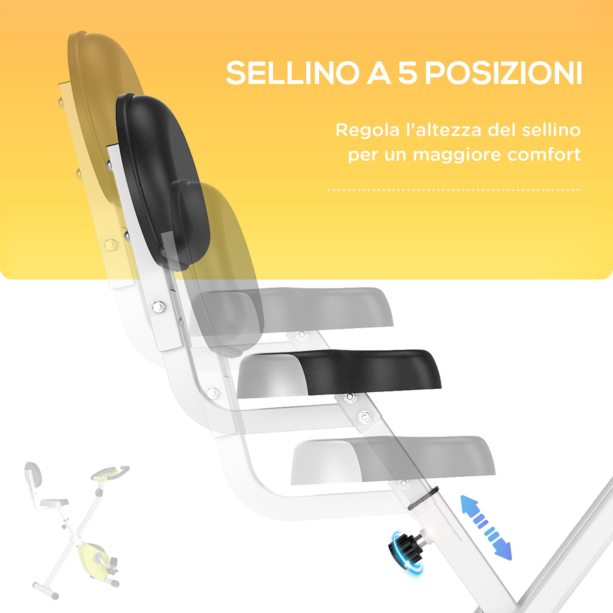 HOMCOM Cyclette Pieghevole da Fitness in Acciaio, Cyclette Magnetica Pieghevole da Casa con Altezza Regolabile, Resistenza Magnetica a 8 Livelli, Schermo LCD, 43x97x109cm