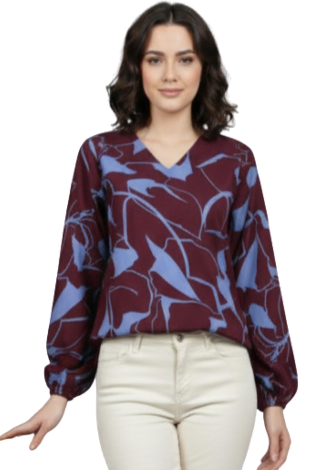 rangmohini Women Printed V-Neck Poly Crepe Tunic Top, Floral Regular Fit Tunic with Long Sleeves for Casual_LF-picture-22