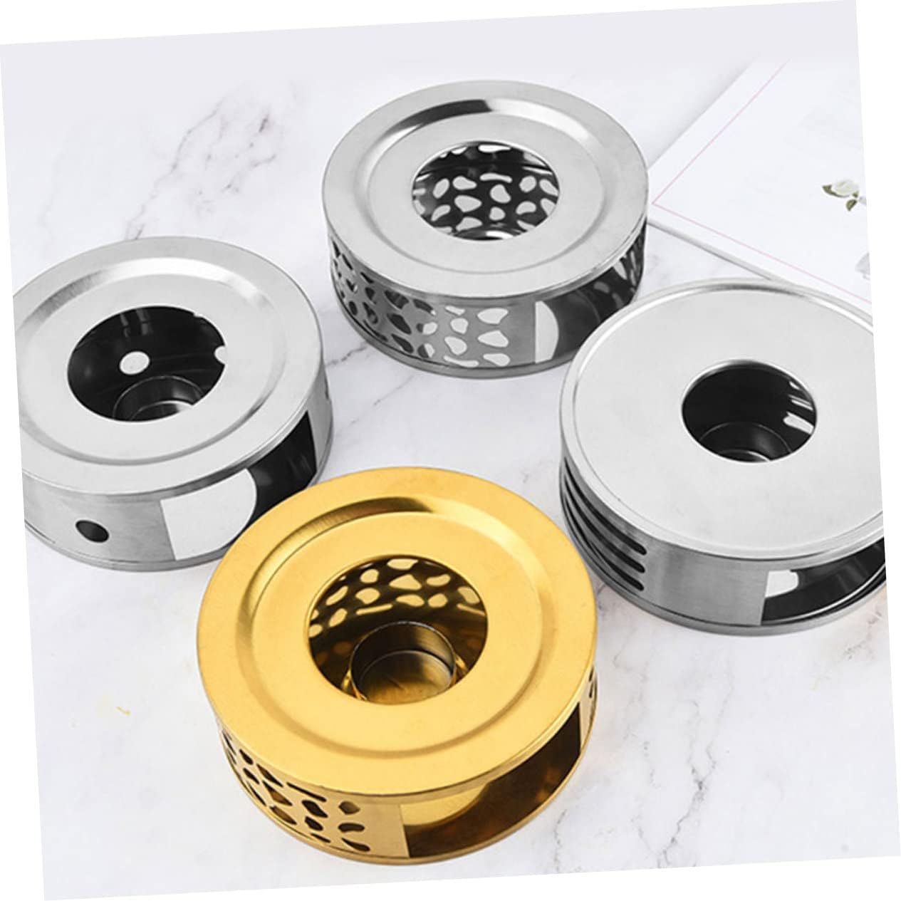 2pcs Hollow Teapot Heater Base Stainless Steel Tea Warmer for Tea Pots Desk Warmer Candle Holder