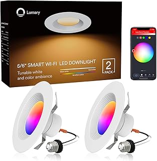 Smart 5/6 Inch LED Recessed Lights, WiFi Retrofit RGB Color Changing Can Lights, 13W 1100LM Metal Baffle Trim Downlight Downlight, Work with Alexa/Google Assistant/Siri 2 Pcs