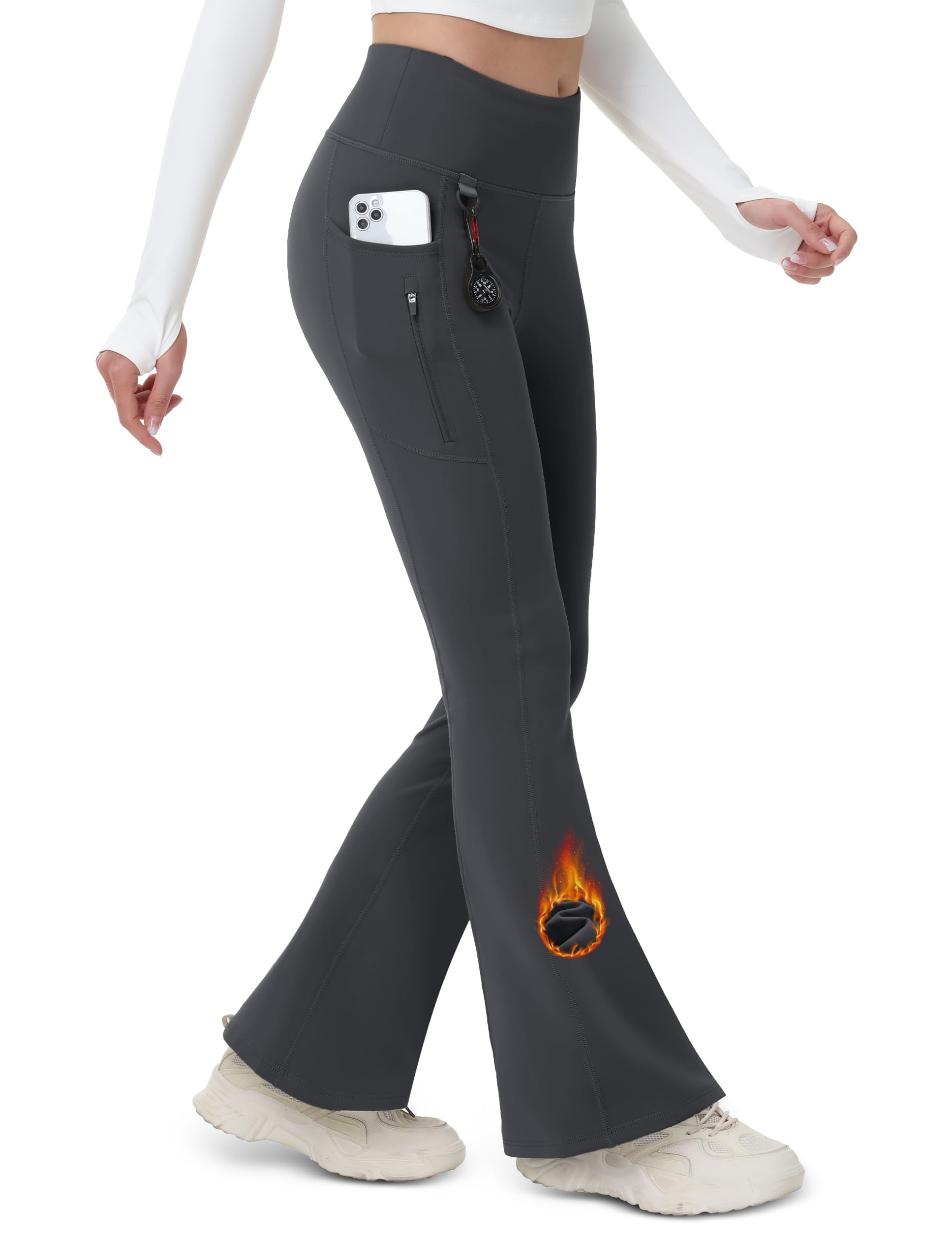 MAGCOMSEN Women's Fleece Lined Flare Leggings