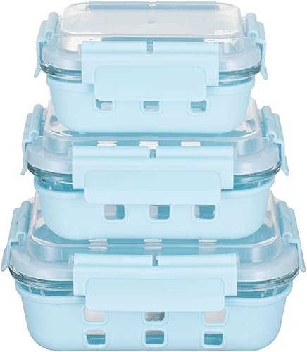 Genicook Tapas HI-TOP con palancas de bloqueo extraíbles de grado profesional y recipiente rectangular de funda de silicona, juego de 3, azul,