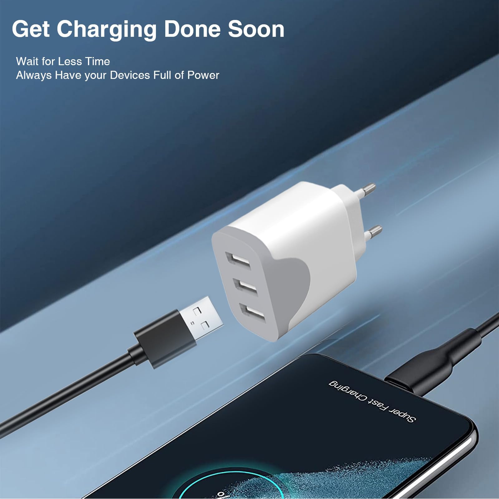 Caricatore USB 2Pack, 3 Porte Caricabatterie USB Carica Rapido Multiplo Presa Alimentatore per iPhone 14/13/12/11 Pro Max Mini SE XR XS MAX Samsung Galaxy S21 S20 A71 A51 Note 20 Xiaomi (Bianco)