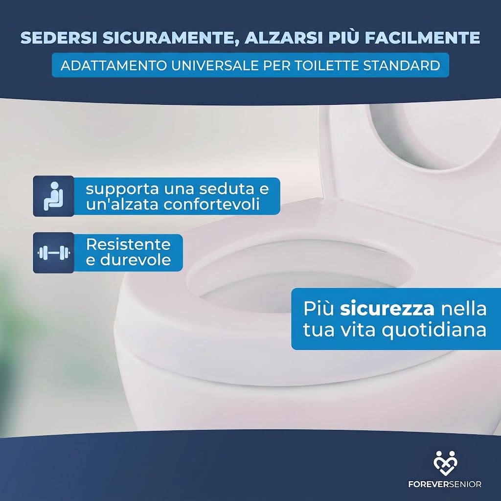 Rialzo WC 7,5 cm – Alzawater con Coperchio e Chiusura Ammortizzata Soft Close, Alzasedia WC Ergonomico per Anziani e Disabili, Montaggio Facile e Antiscivolo