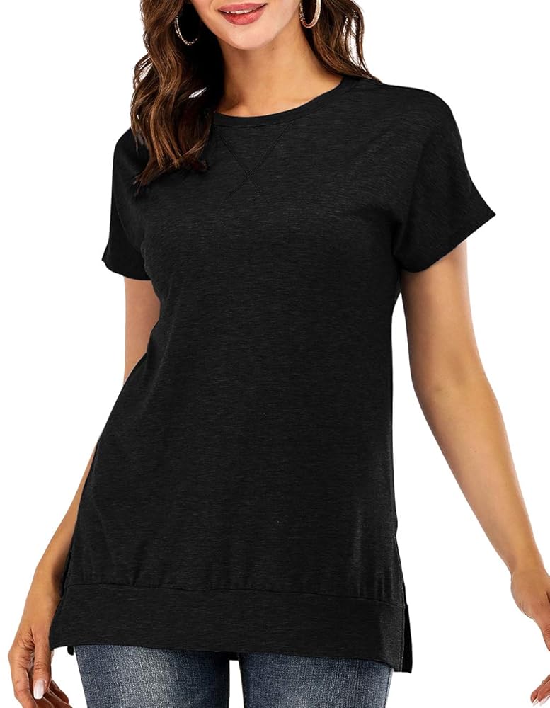 Women's Summer Short Sleeve Side Split Loose Tunic Top for Women's Summer Short Sleeve Side Split Loose Tunic Top for