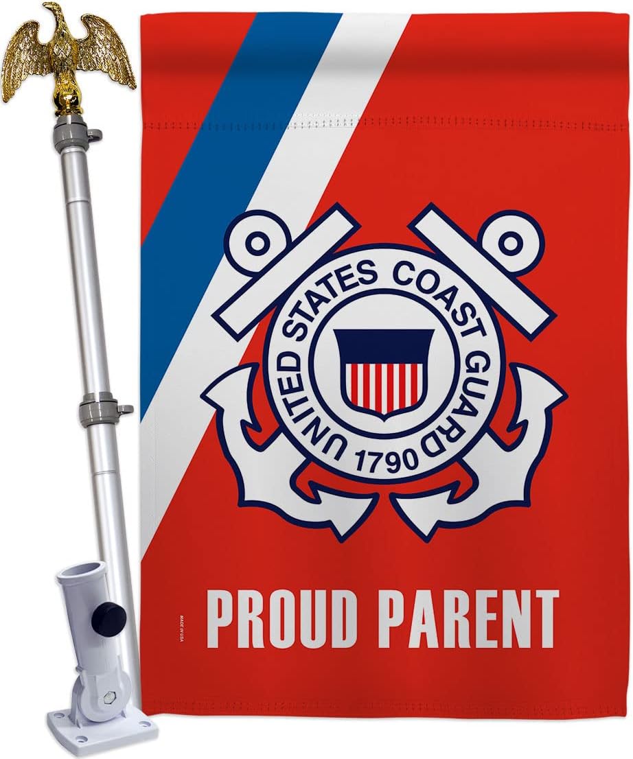 Proud Coast Guard Parent House Flag - Eagle Set Armed Forces USCG Semper Paratus United State American Military Veteran Retire Official - Banner Small Garden Yard Gift Double-Sided 28 X 40