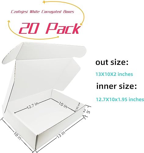 Miniatura 2 de Caja corrugada pequeña de 13 x 10 x 2 pulgadas, paquete de 20 sobres de cartón blanco cajas para almacenamiento de correo, negocios o embalaje de