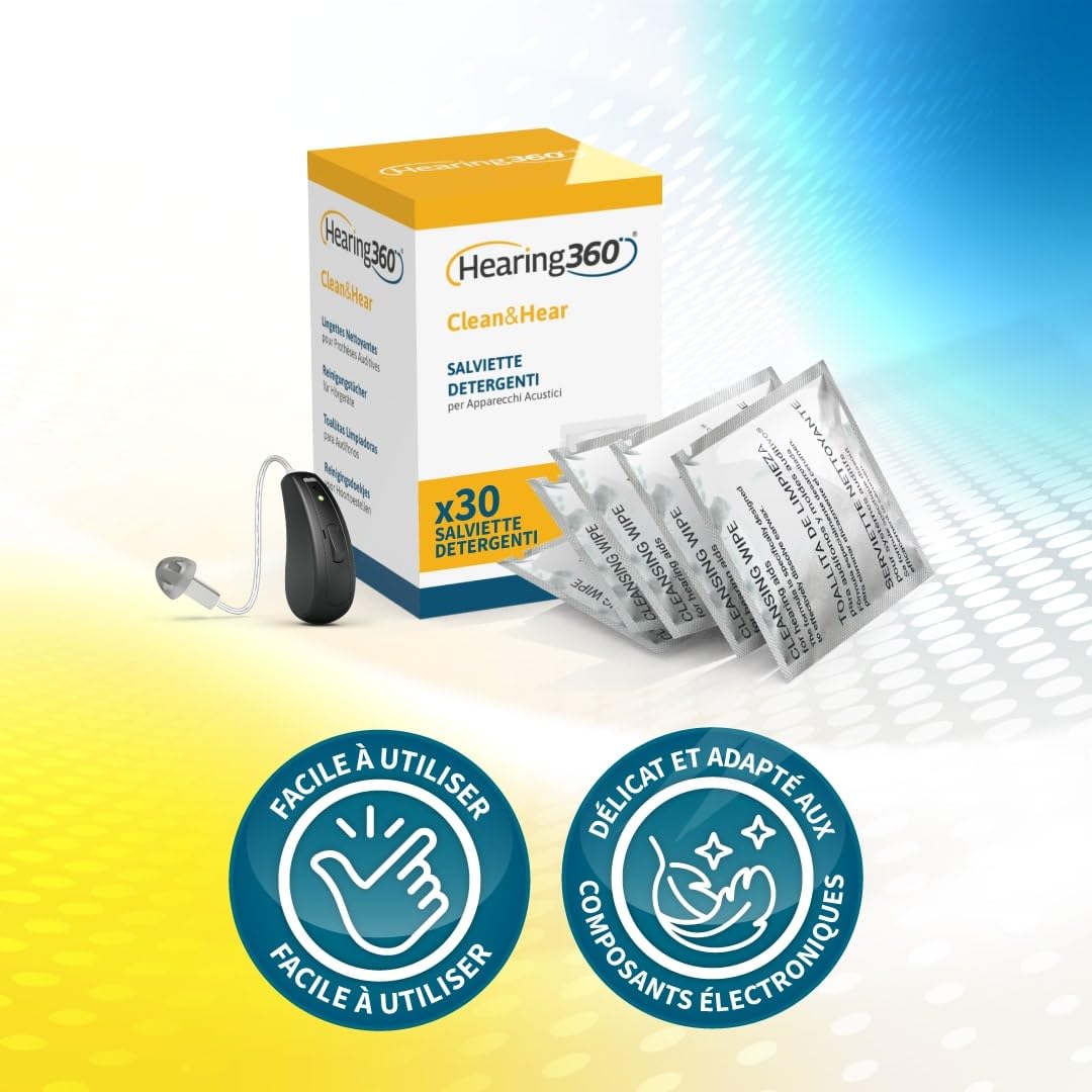 Salvettes nettoyantes pour appareils auditifs en boîte (180) – Lingettes pour le nettoyage quotidien et l’entretien des surfaces externes