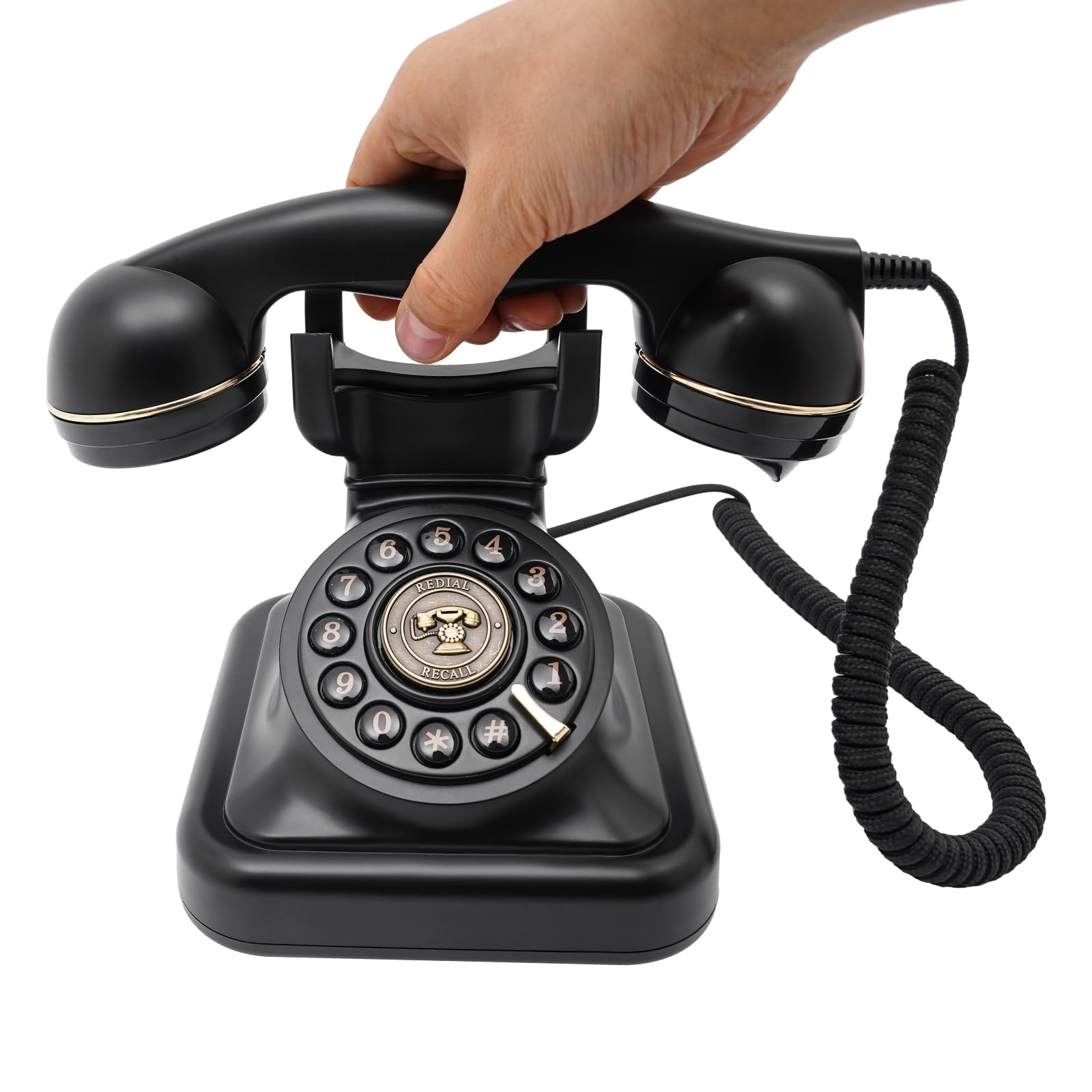 Retro-Festnetztelefon Vintage Telefon Klassisches Schnurgebundenes Tischtelefon mit Wählscheibe und Schnur als Nostalgie Festnetztelefon