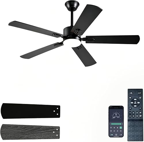 FUMLTP FUMLTP 52 inch Modern Ceiling Fans with Lights APP/Remote Control, Nickel Quiet DC Motor