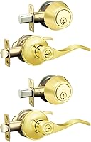 Brotima 2-Pack Keyed Alike Polished Brass Door Lever Deadbolt Set - Single Cylinder Entry Lock for Exterior Doors, Bedrooms