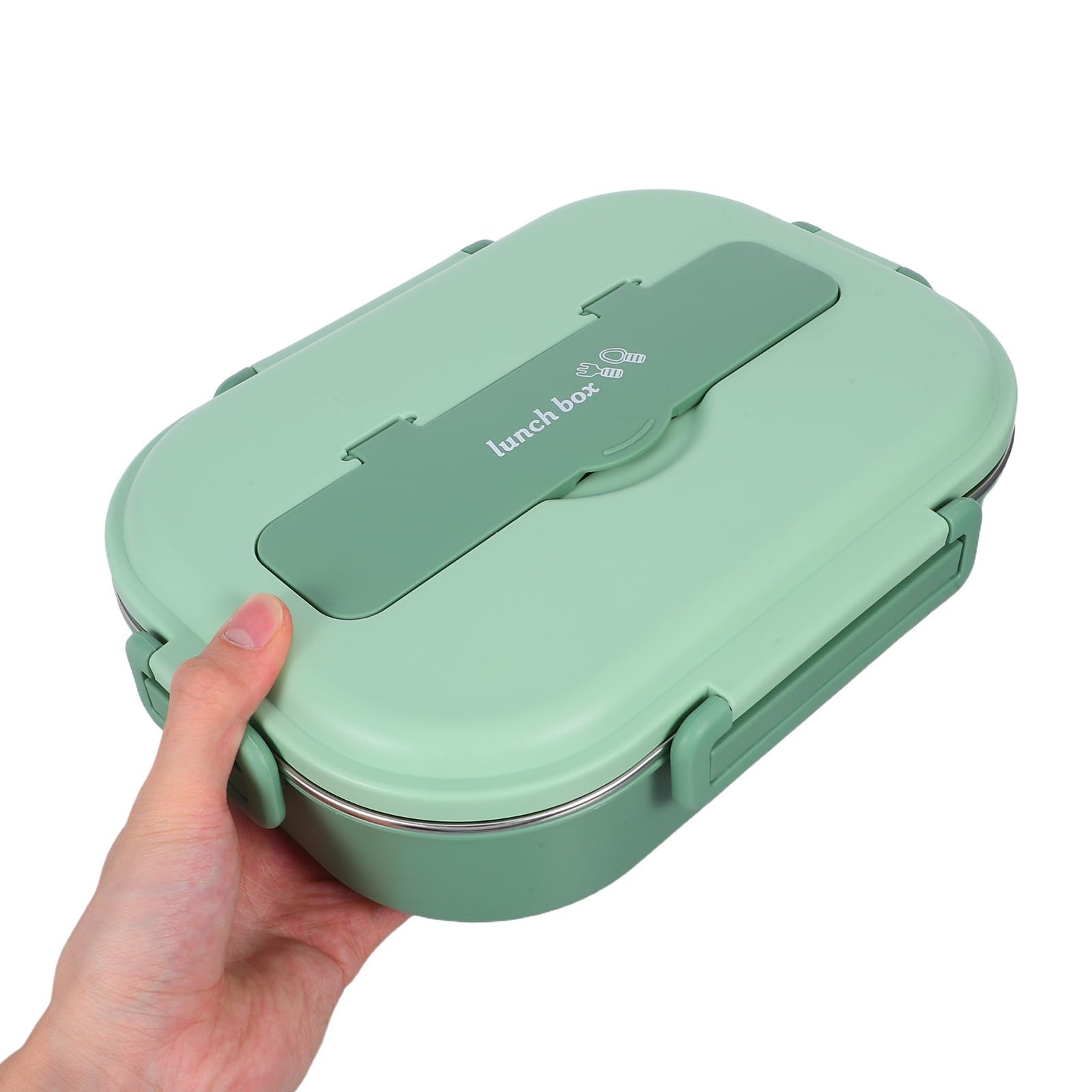 Lunch Box in Acciaio Inox con 4 Scomparti 1500ml Verde | Chiusura Robusta, Plastica e Acciaio Inox, per Lavoro e Uscite Lunghe, con Ciotola Zuppa e Posate