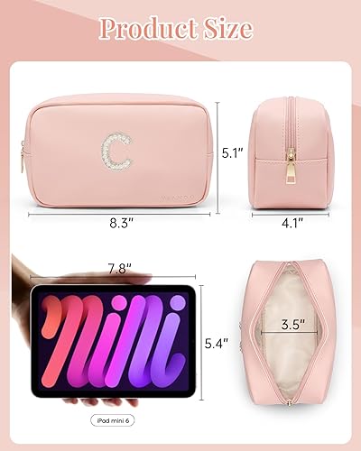 Miniatura 5 de Vlando Bolsa de maquillaje con inicial, regalos de cumpleaños para adolescentes, bolsa de aseo personalizada con cremallera, regalos de graduación,