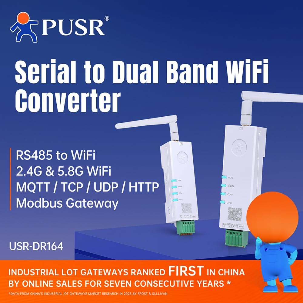 Serial to Dual Band WiFi Converter RS485 to WiFi Converter Modbus Gateway with MQTT IEEE802.11 a/b/g/n USR-DR164