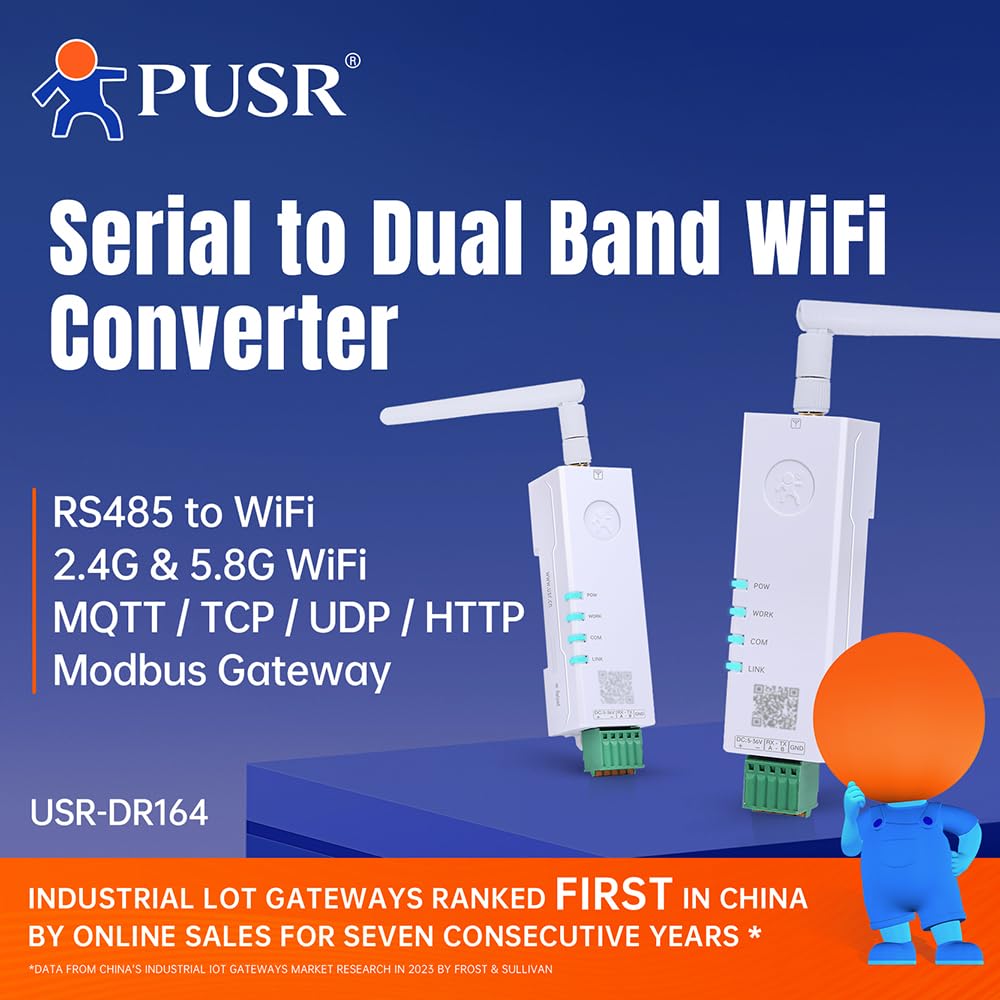Convertidor WiFi de Serie a Doble Banda RS485 a WiFi, Modbus Gateway con MQTT IEEE802.11 a/b/g/n USR-DR164
