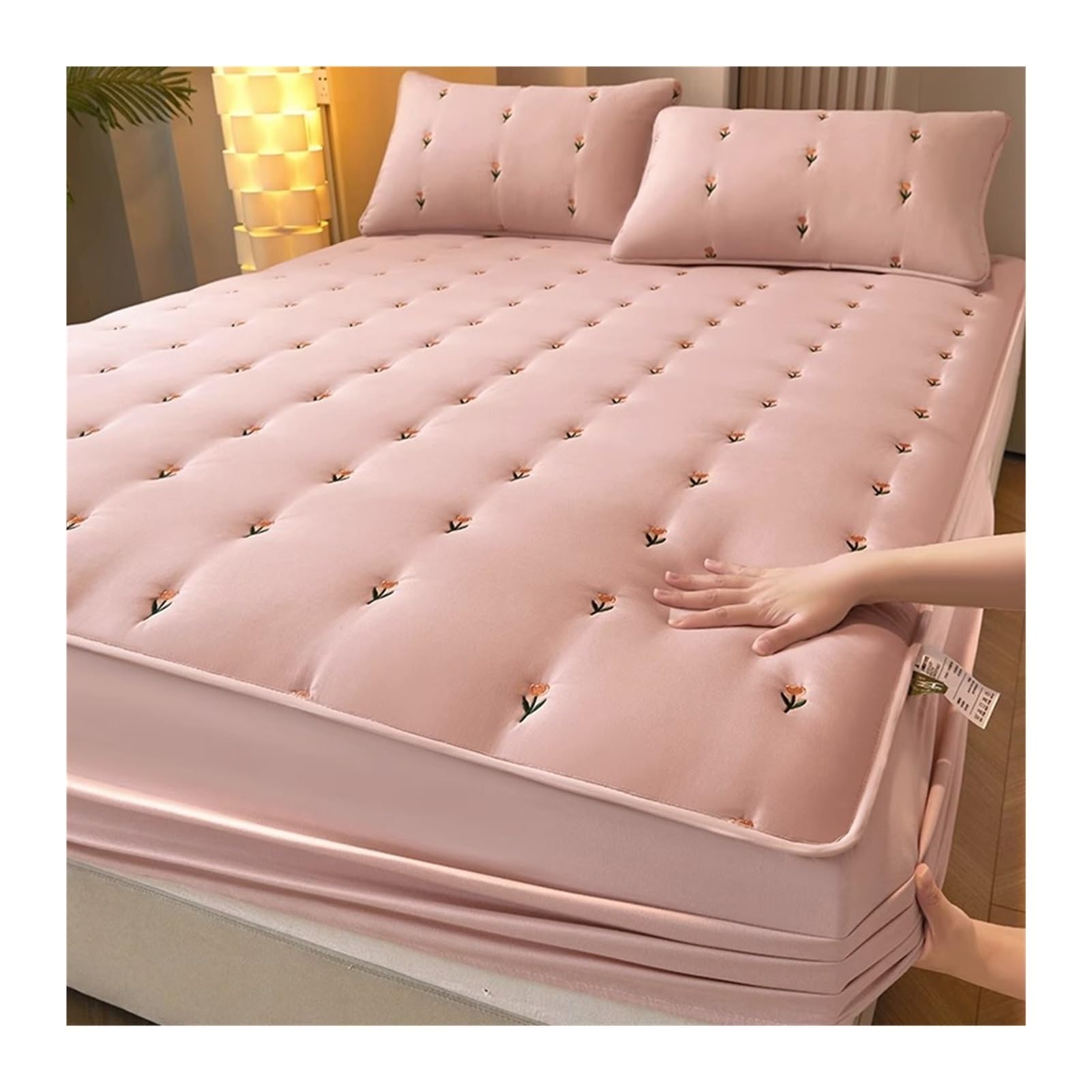 Matratzenschoner 120x200cm bis 200x220cm Matratzenauflage Atmungsaktive Matratzenschutz Rundum Elastisch bis 25 cm Höhe(Pink A,180x200cm+48x74cm x2)