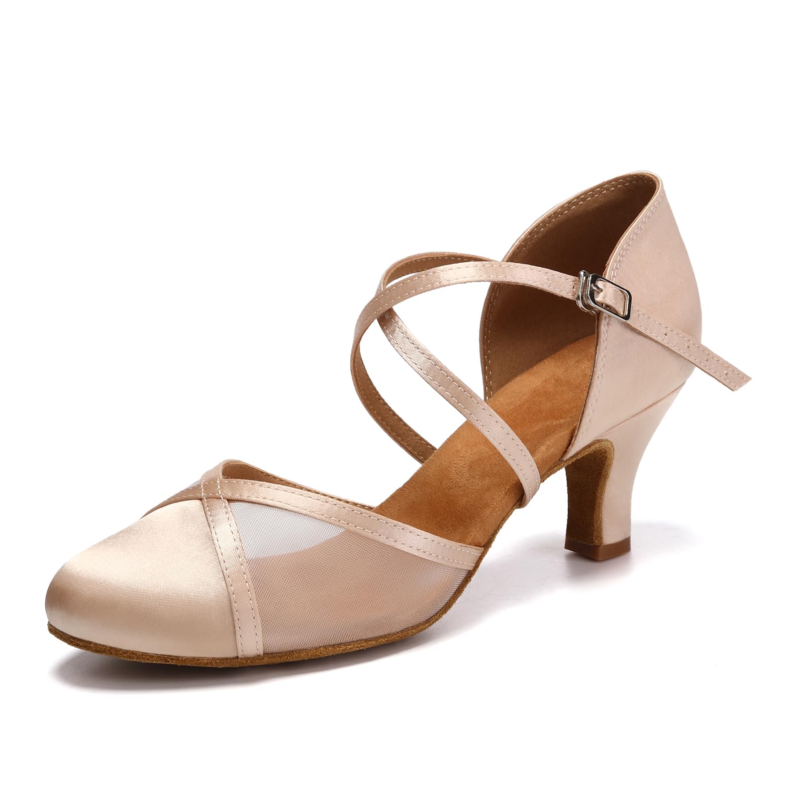 Uonpie Women Ballroom Dance Shoes Closed Toe Latin Salsa Performance Dancing Shoes Low Heel Nude, 9 US