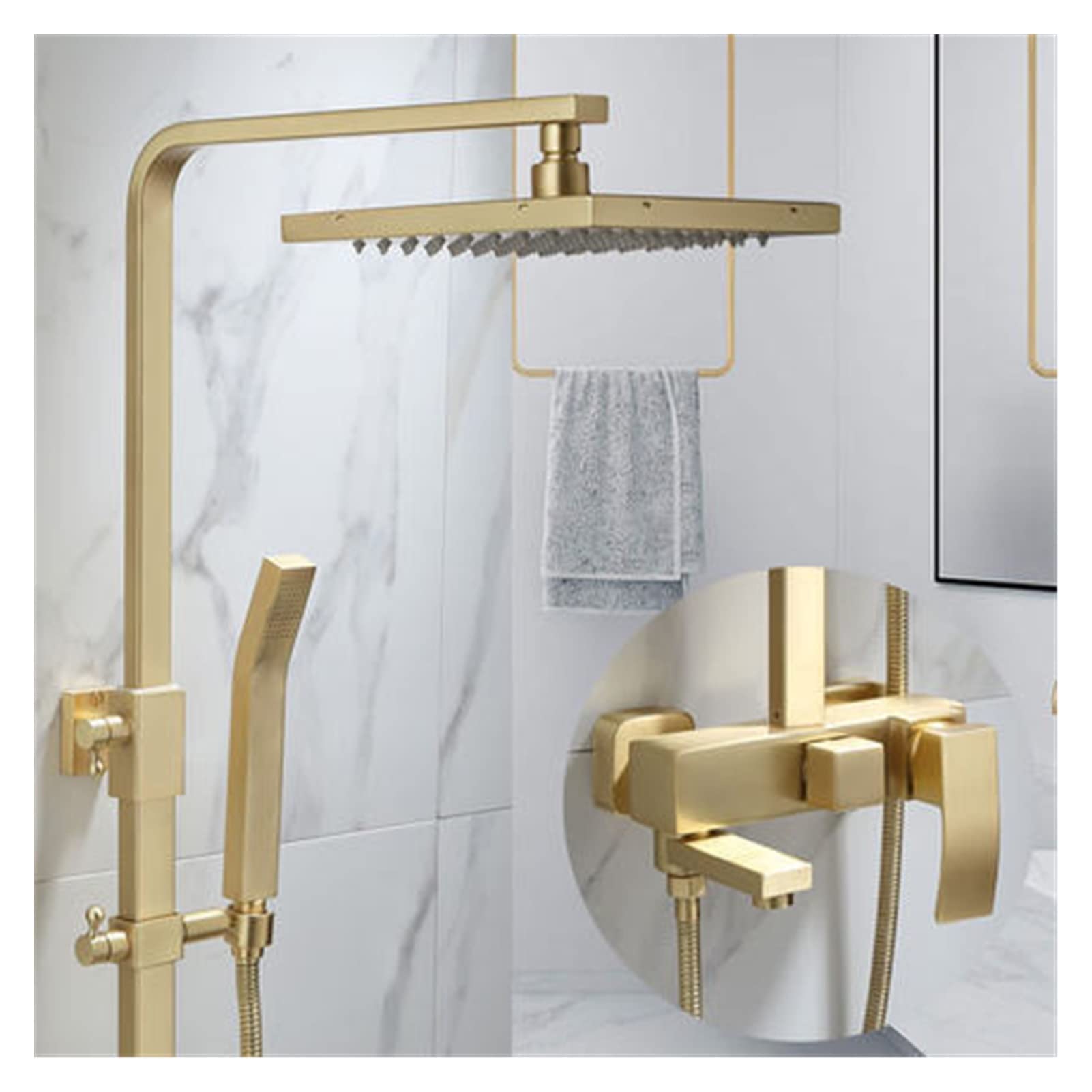 Rainfall Shower Sets Faucet Mixer Tap with Tub Faucet Brass Luxury Brushed Gold Bath & Shower Faucet Set Bathtub Faucet Easy to Install(Style 7)