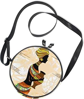 ALAZA Ethnic African Black Woman Round Crossbody Bag Canvas Purse Messenger Bag