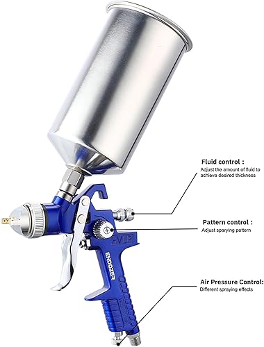 Miniatura 5 de Pistola de pulverización profesional de aire de alimentación por gravedad HVLP con boquillas de 1.4 1.7 y 0.079 in, pistola de pintura con taza de