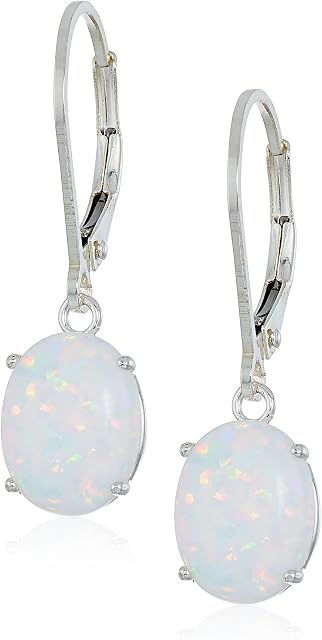 Sterling Silver Oval Created or Genuine Gemstone Dangle Earrings