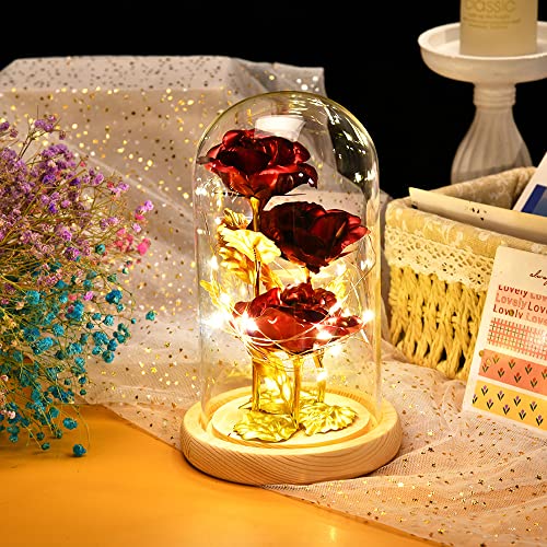 枯れない花 バラ造花 LEDライト 電池式 24Kゴールドローズ 薔薇 花束 フラワーライト フラワーギフト バレンタインデー 母の日 誕生日 結婚記念日 クリスマス お祝い プレゼント 女性 妻 彼女への贈り物