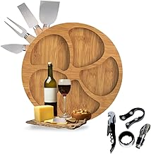 Petisqueira de Madeira/Tabua de Frios + Kit Vinho 4 Peças + 4 Facas P/Queijo