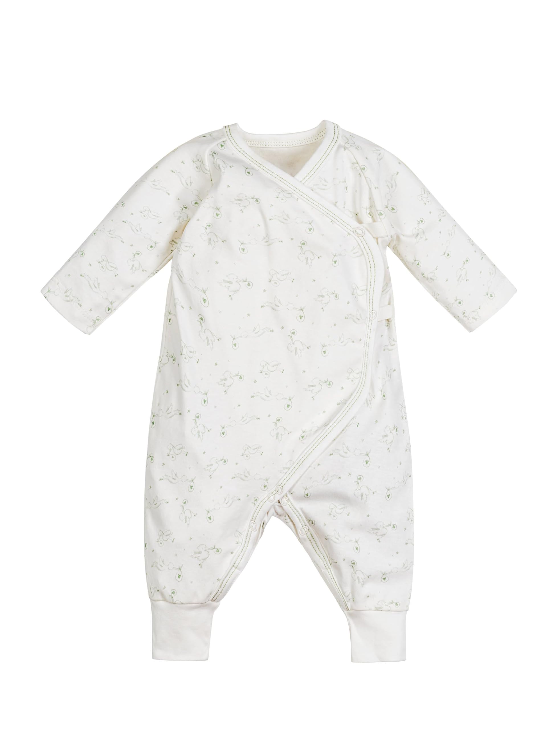 Under The Nile Organic Cotton Side Snap Kimono - Stork, 0 to 3 Months