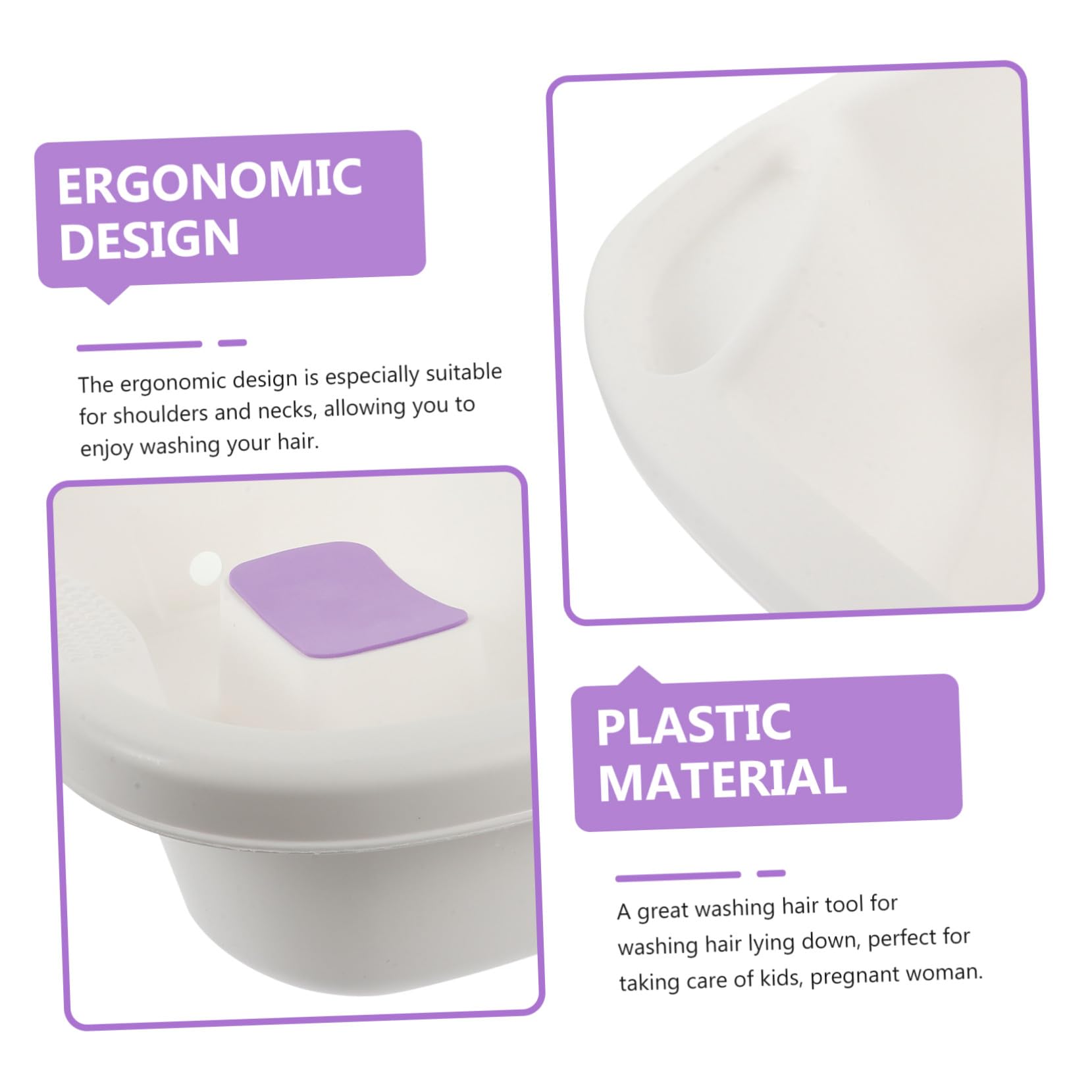 Kunststoff Shampoo Haarwaschbecken Weiß mit Schulter und Nackenstütze | Ergonomisches Design, für Kinder und Ältere Personen, Nachttisch Ausführung, Spülschale für Haarpflege