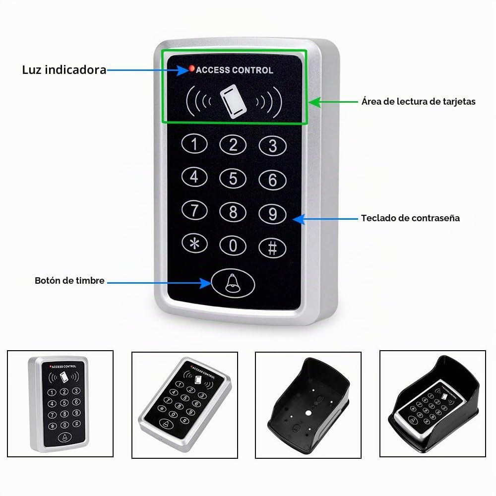 Kit de Sistema de Control de Acceso de Puerta Impermeable Teclado RFID Lector de Tarjetas 125KHz + Fuente de Alimentación DC12V 3A + 15pcs Llavero, Sin Cerraduras Eléctricas