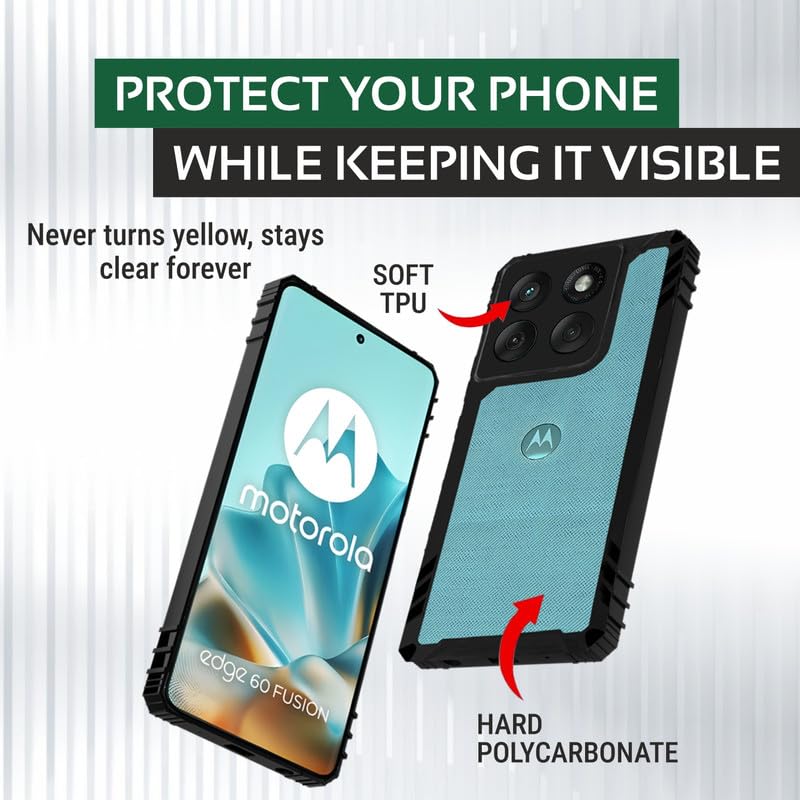 Image of AIBEX Crystal Clear Back Cover for Motorola Edge 60 5G / Motorola Edge 60 Fusion 5G | Shockproof | 360 Protection | Transparent Non-Yellowing TPU + PC Bumper Case