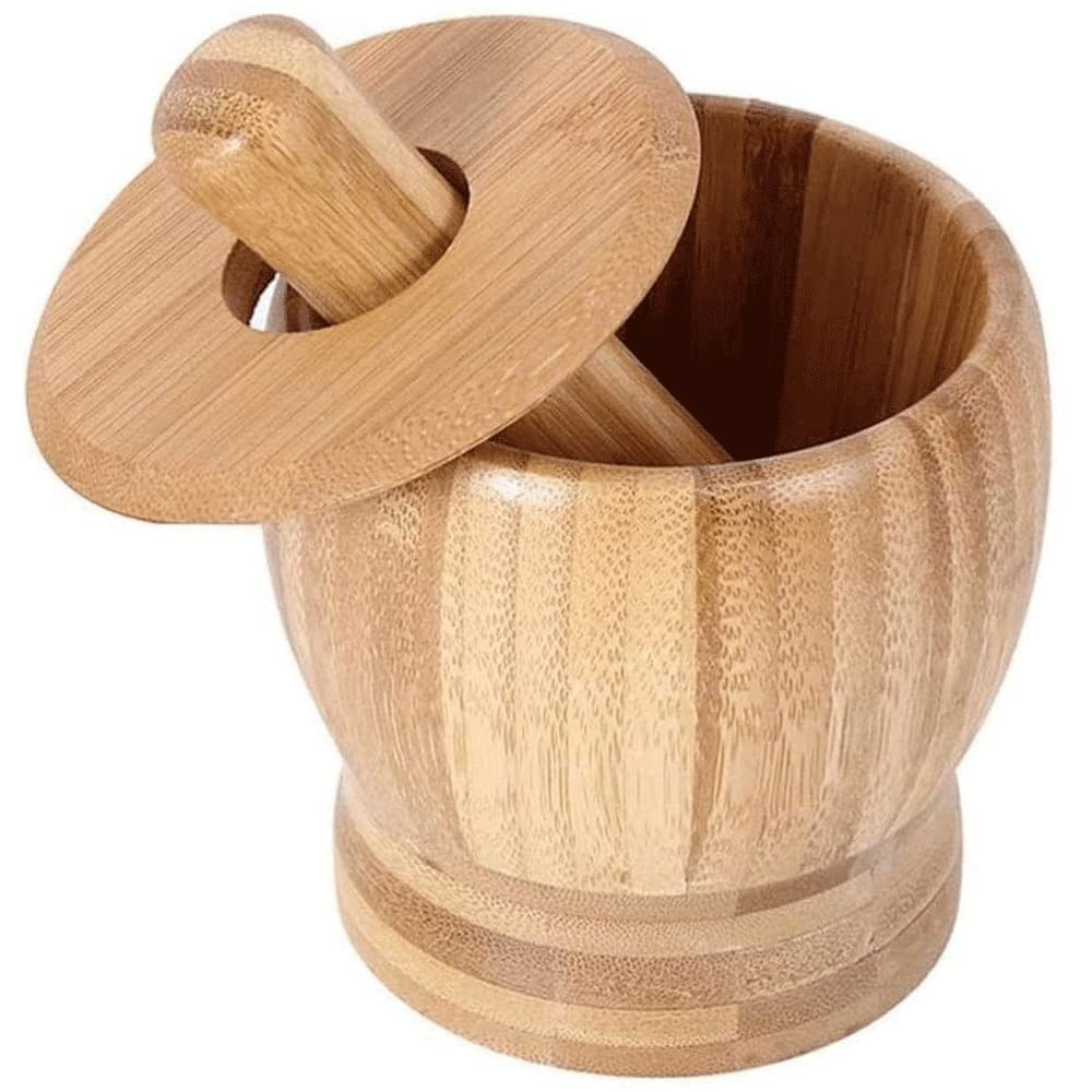 Juego de mortero y maja, triturador de pastillas de molinillo de especias de madera, para molinillo de ensaladas de hierbas especiadas, ajo, jengibre, especias