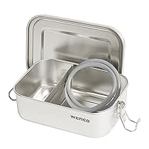 wenco Contenitore per il pranzo in acciaio inox, con 2 scomparti, piccolo da 650 ml, impermeabile, lavabile in lavastoviglie, con anello in silicone di ricambio, 15 x 11,3 x 5 cm, colore: argento