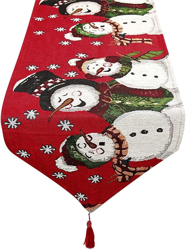 33 x 177 cm Christmas Table Runner Cotton Linen Fabric Embroidered Snowman Tree Table Cover Mat Tablecloth (Color : C, Size Shows)