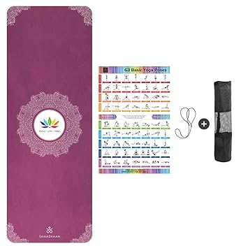 FOM (Friends of Meditation) Premium Luxury Suede TPE Yoga Mat with Carrier Sling and Storage Bag (Size 71 x 25 , Thickness 6 mm , Purple)
