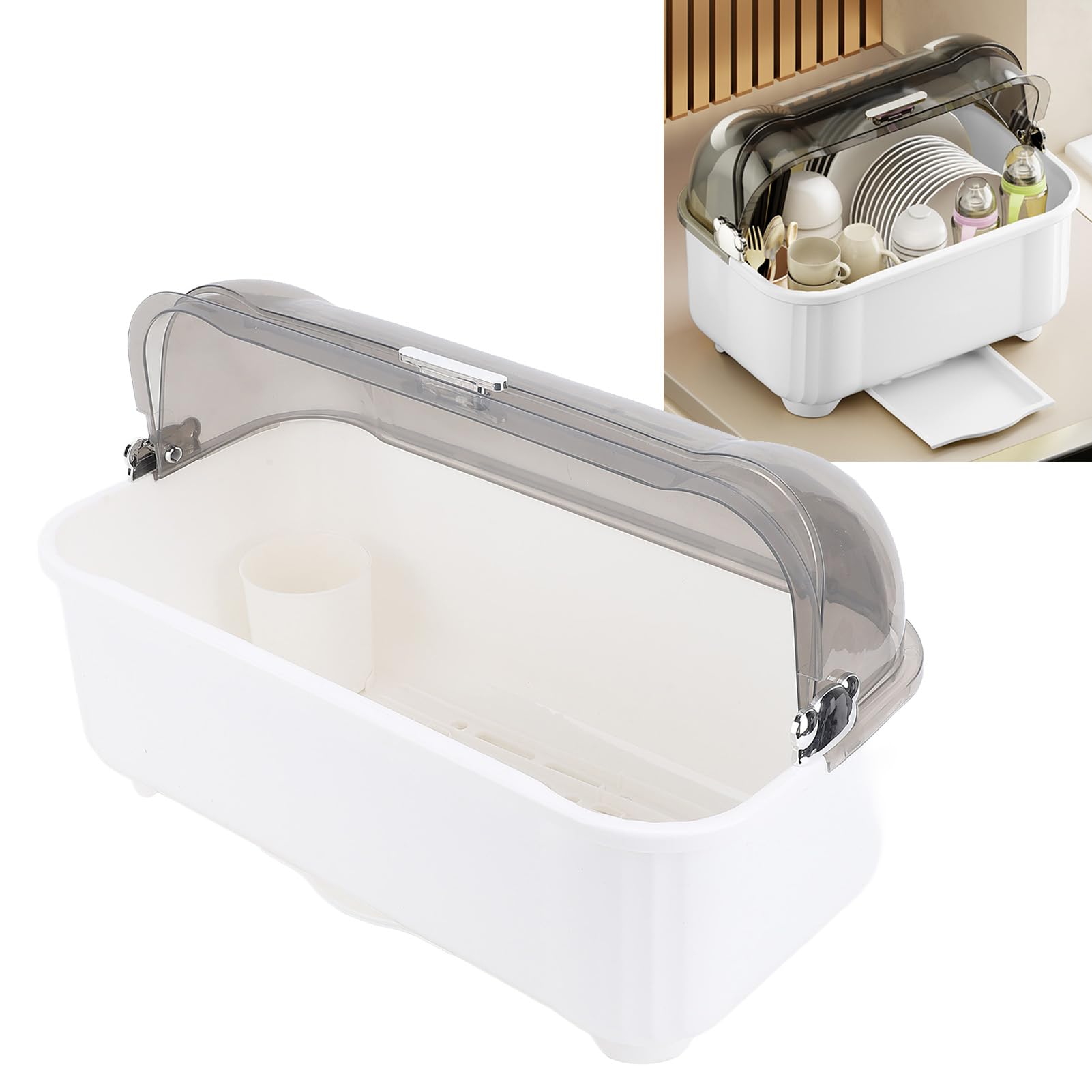 Photo 1 of LiebeWH Dish Drying Rack with Cover - Extra Large Grey White