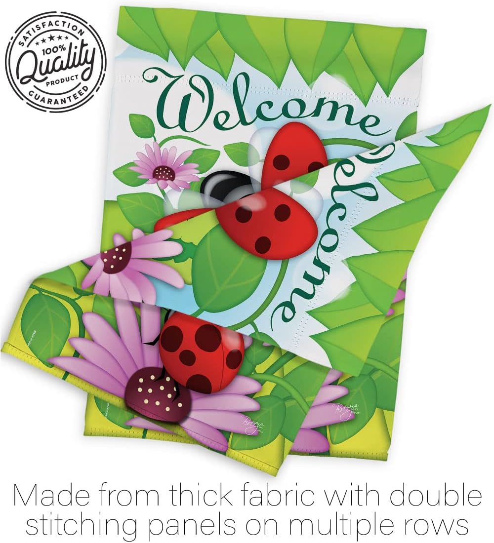 Breeze Decor H104071-BO Welcome Ladybug Garden Friends Bugs & Frogs Vertical, House Flag 28"x 40", Decorations Gifts Made in USA