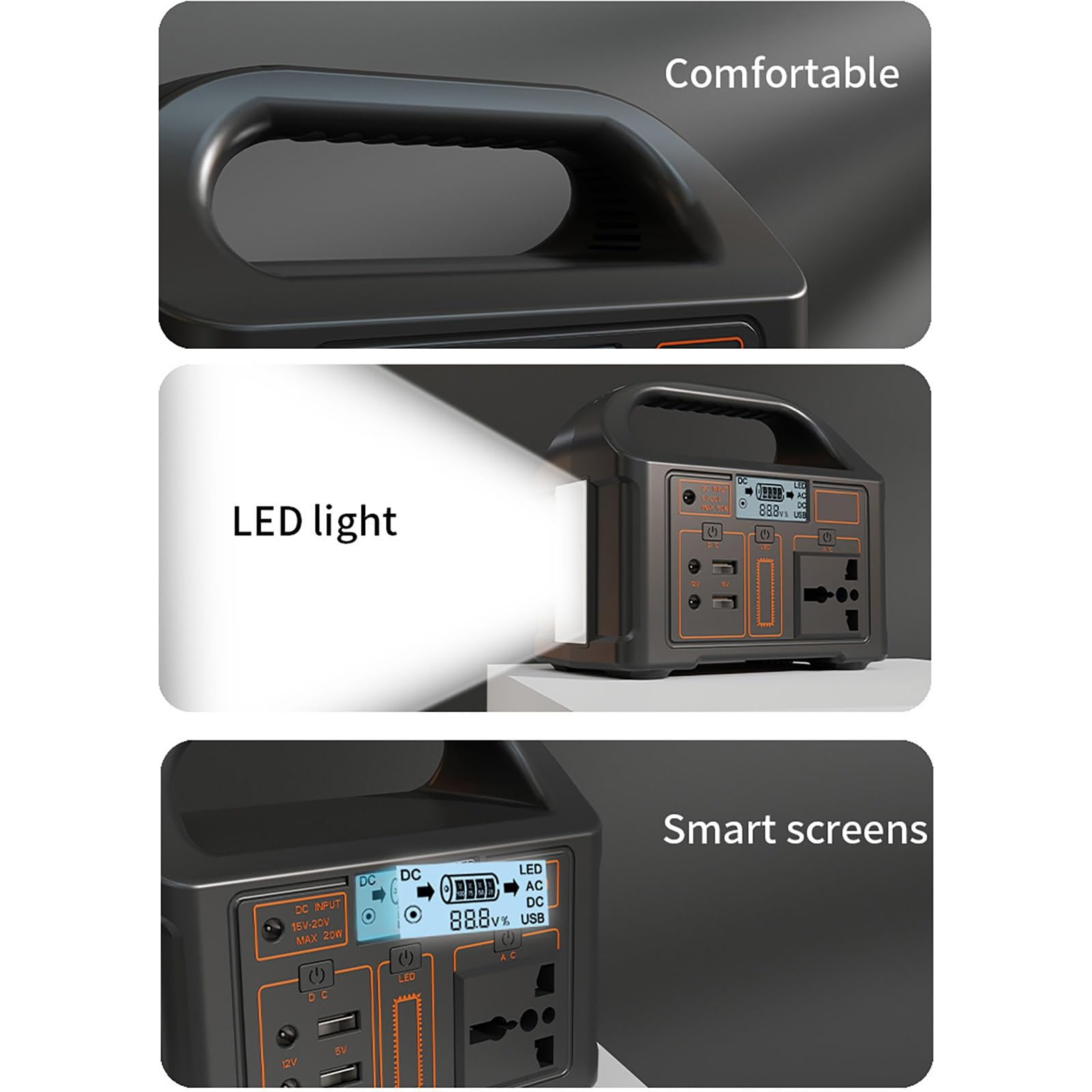 Fuente de alimentación portátil para Exteriores de 100 W, 76 WH, 24 000 mA, para Camping, con Conector USB CA/CC e iluminación LED, Ideal para Camping, Pesca y fotografía.
