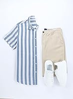 Vista 15 de JMIERR Camisas de vestir a rayas con botones y manga corta para hombre