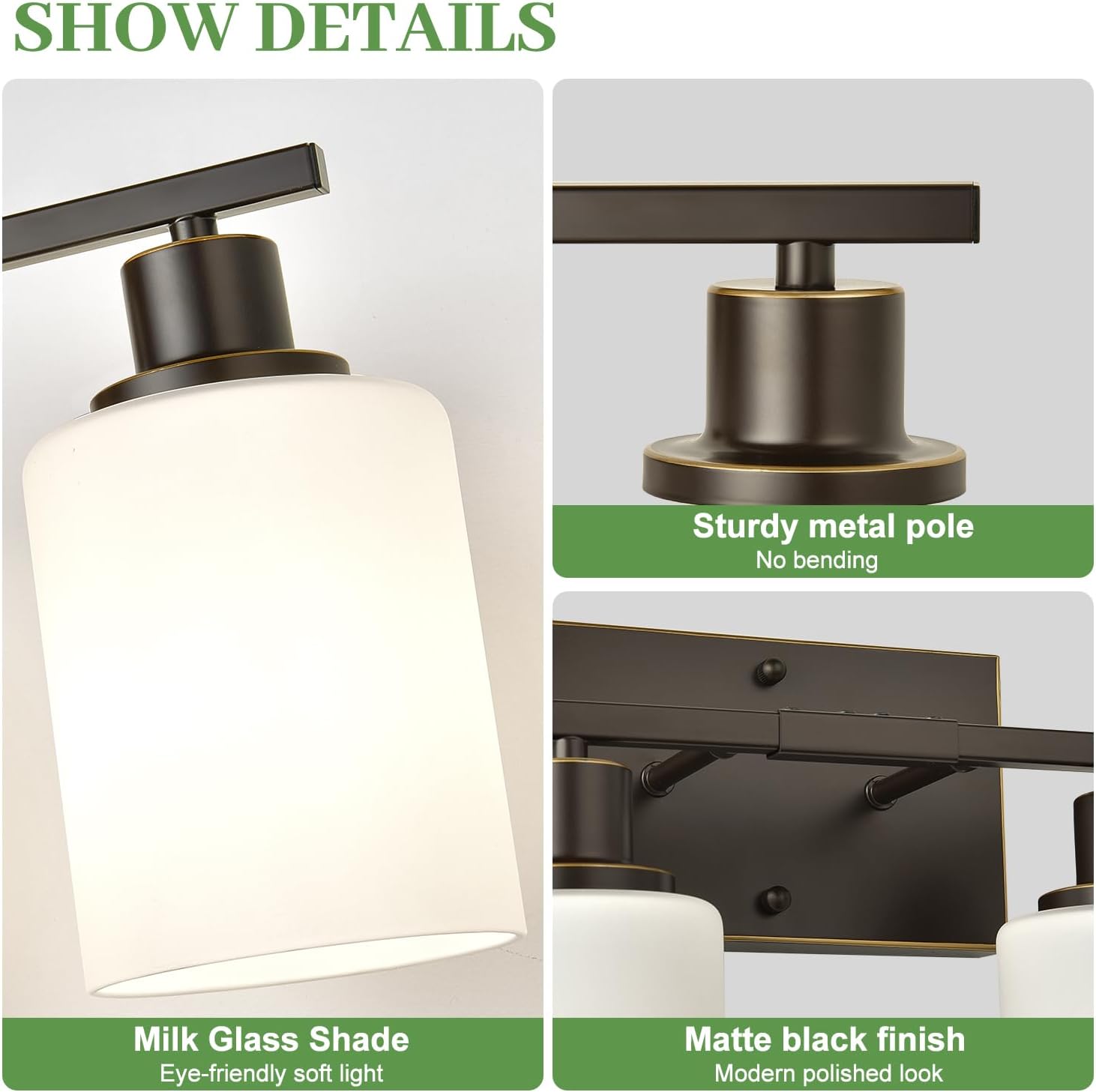 MOKATNG 4-Light Bathroom Light Fixtures, Vanity Light with Milky White Shades, Oil-Rubbed Bronze Bathroom Light Fixtures Over Mirror, Modern Bathroom Wall Lamp for Mirror Living Room Cabinet Bedroom