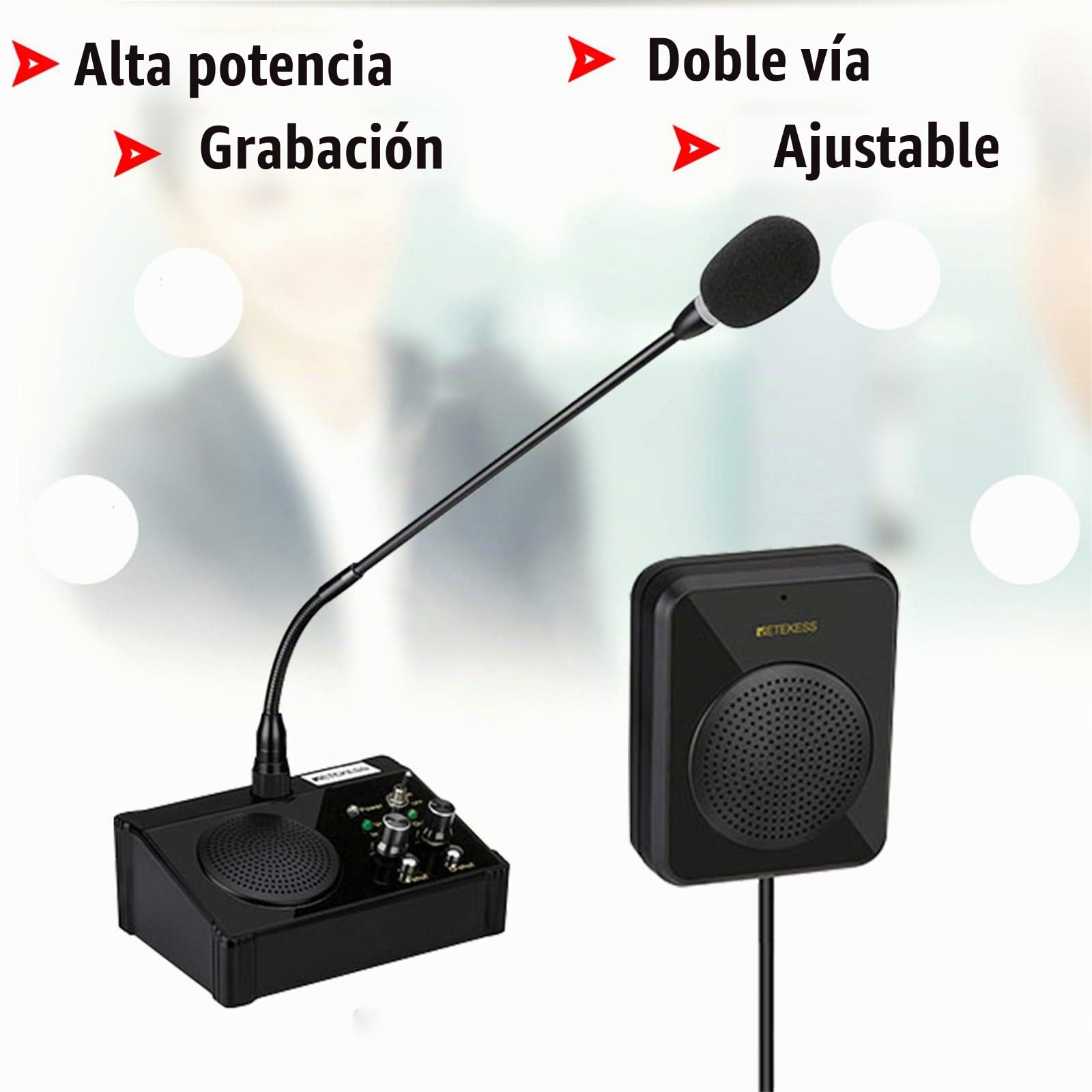 Retekess TW106 Altavoz de Ventana, Sistema de Intercomunicación de Mostrador, Intercomunicador de Ventana de 2 Vías para Escuela, Ventanilla de Boletos, Consultorio Médico, Clínica, Banco | Intercomunicador de Ventana de 2 Vías para Escuela, Ventanilla de