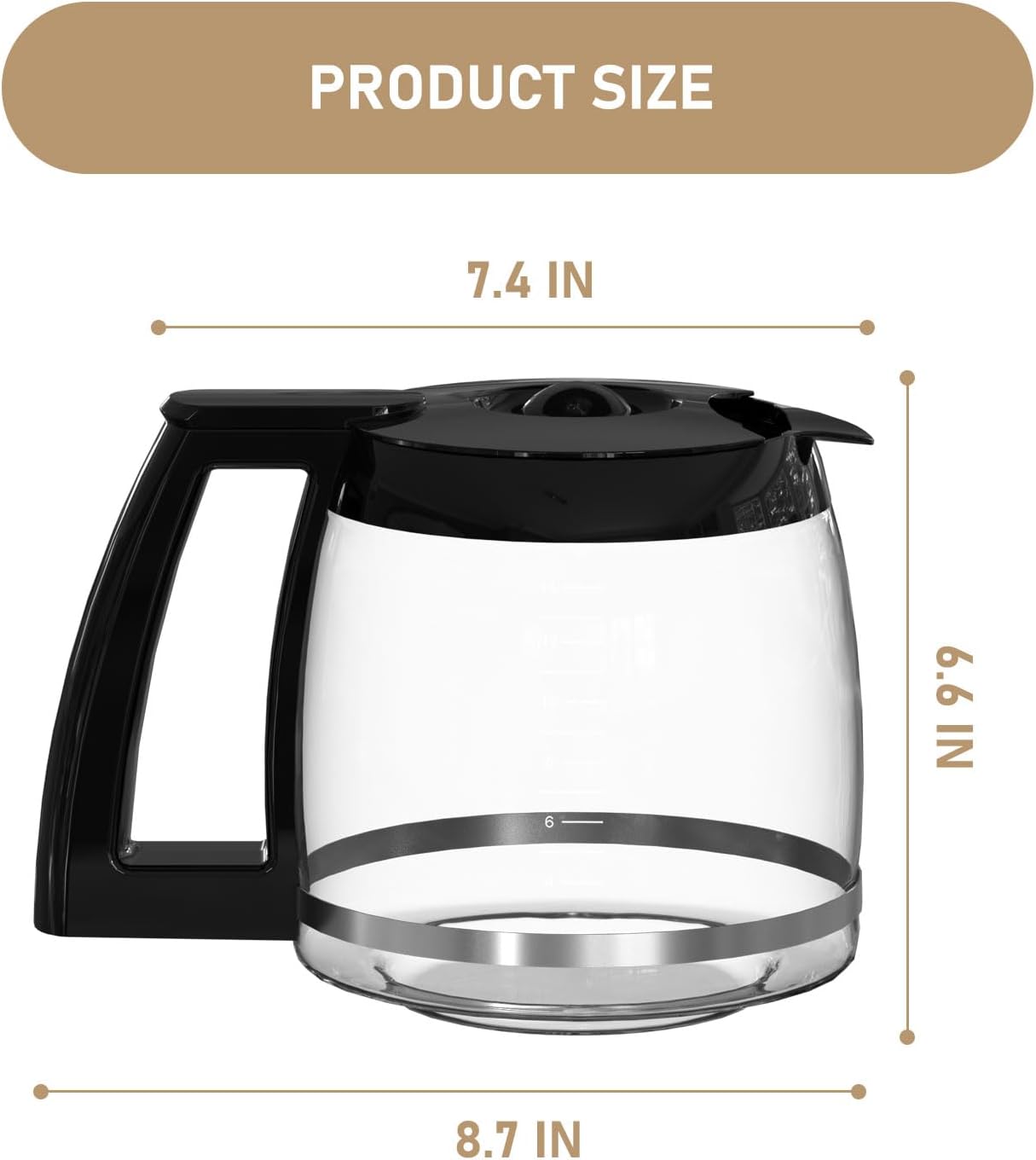14-Cups Coffee Carafe Replacement Pot Compatible with Cuisinart Coffee Machine DCC-2200RC, DCC-2200, DCC-3200, DCC-3200P1, DCC-3200FR, DCC-3200CPAMZ, DCC-2600, DCC-2800,DCC-1800FR, CBC-7400 CBC-7000PC - Image 6